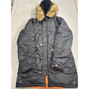 Alpha Industries Parka Coat Mens Large Faux Fur Hooded Insulated Jacket Warm